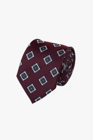 Tie - Silk red wide pattern