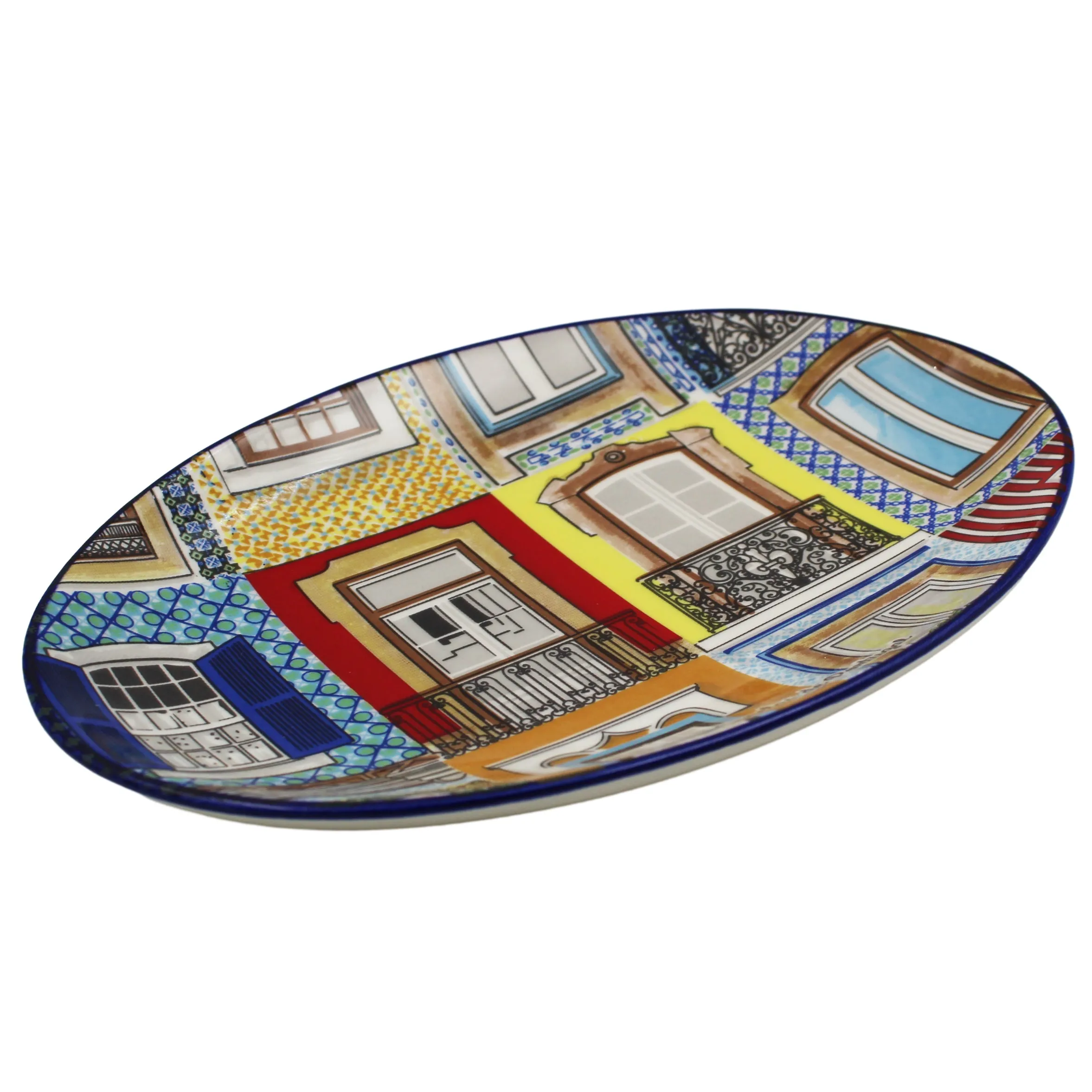 Traditional Portuguese Windows Decorative Ceramic Oval Platter