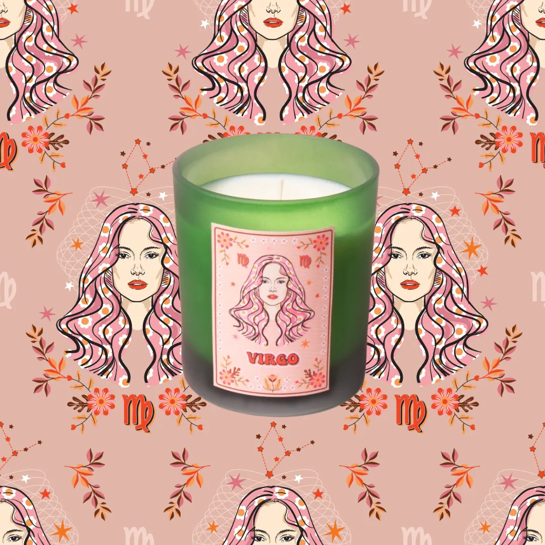 Virgo Zodiac Illustration Frosted Green Scented Candle