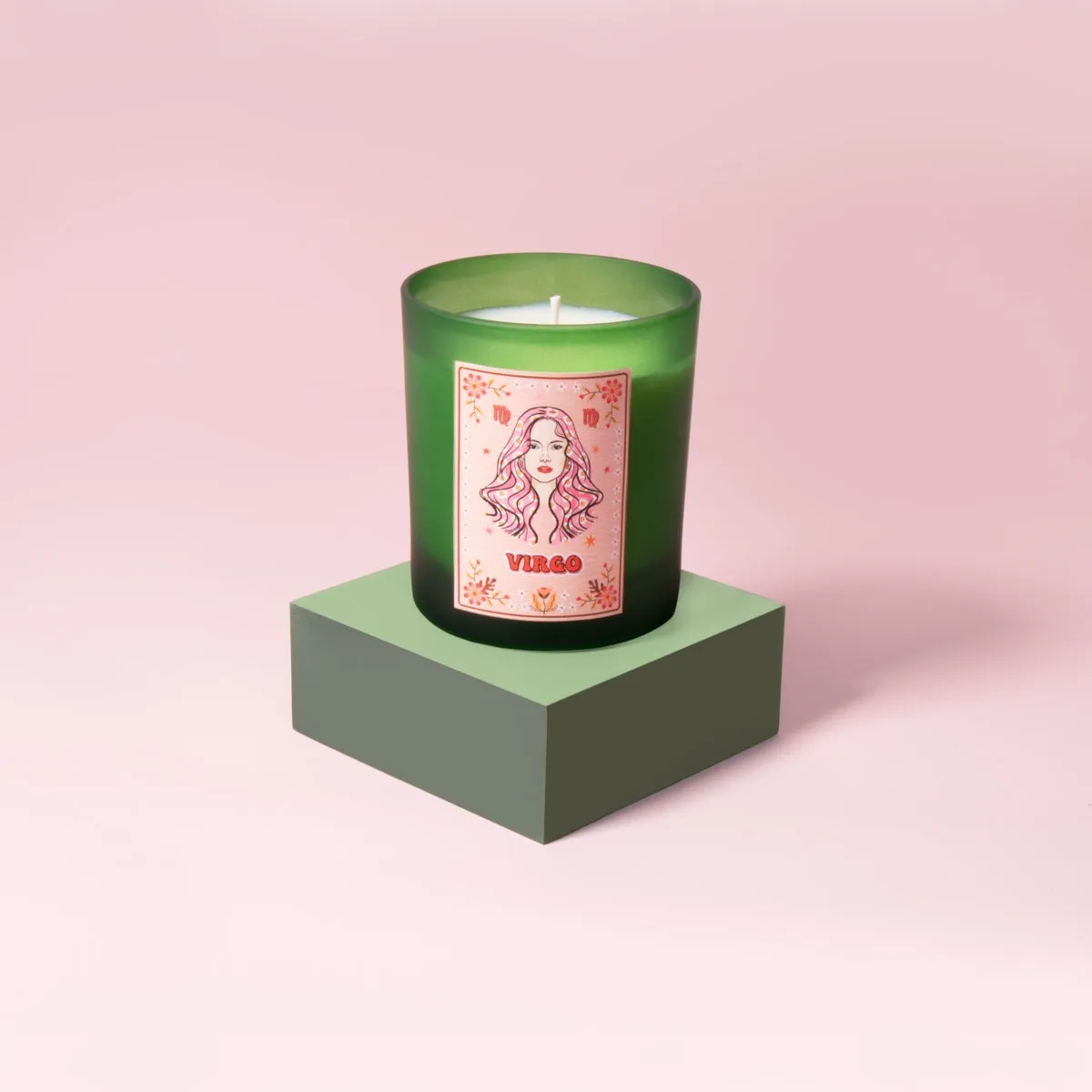 Virgo Zodiac Illustration Frosted Green Scented Candle