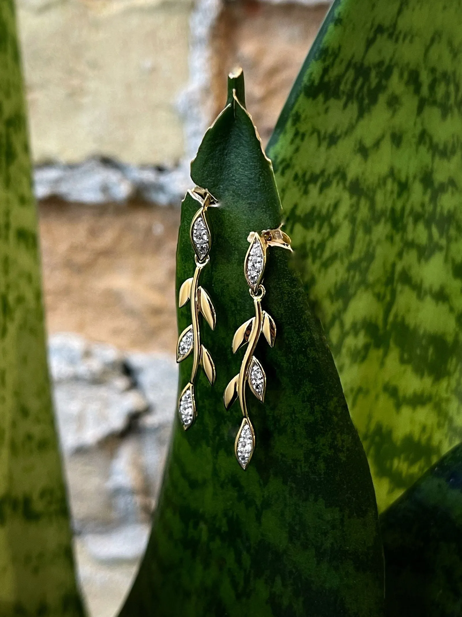 White Sapphire Vine Earrings