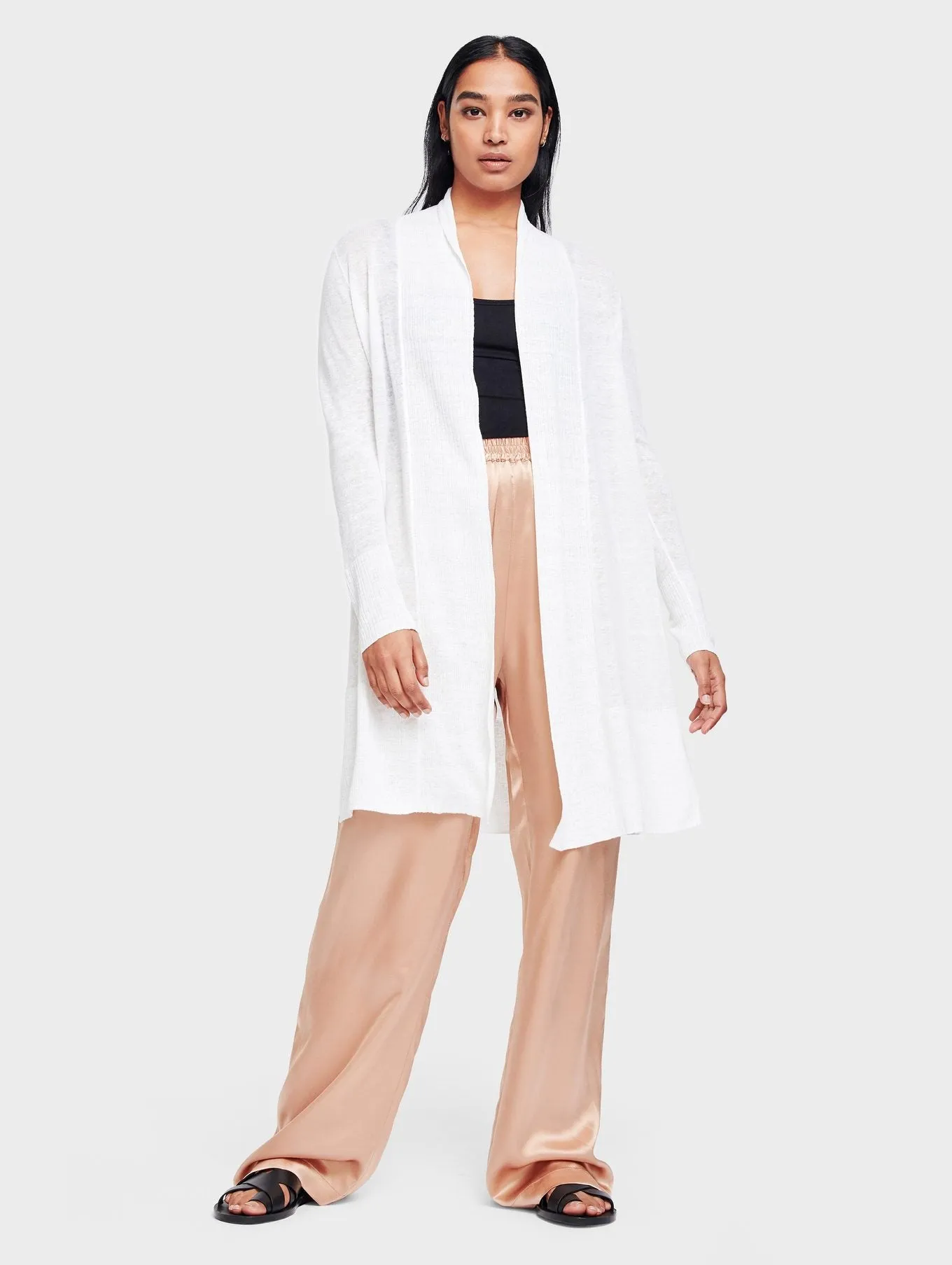 White   Warren - Long Open Cardigan in White