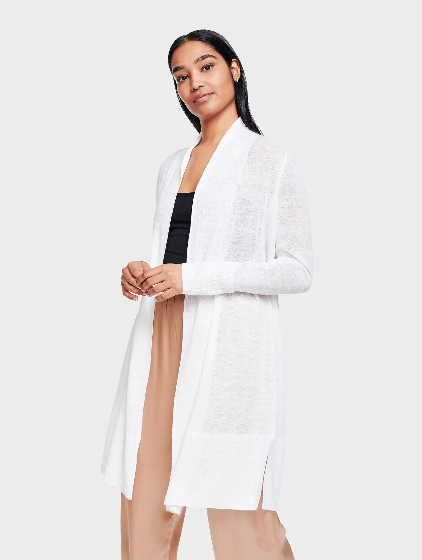 White   Warren - Long Open Cardigan in White