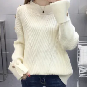 Womens High Collar Sweater with Button Details