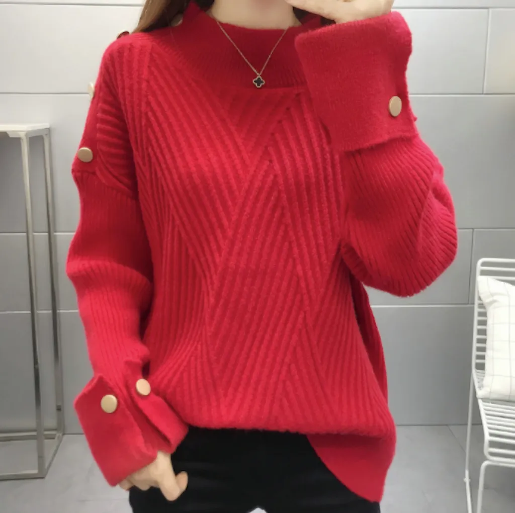 Womens High Collar Sweater with Button Details