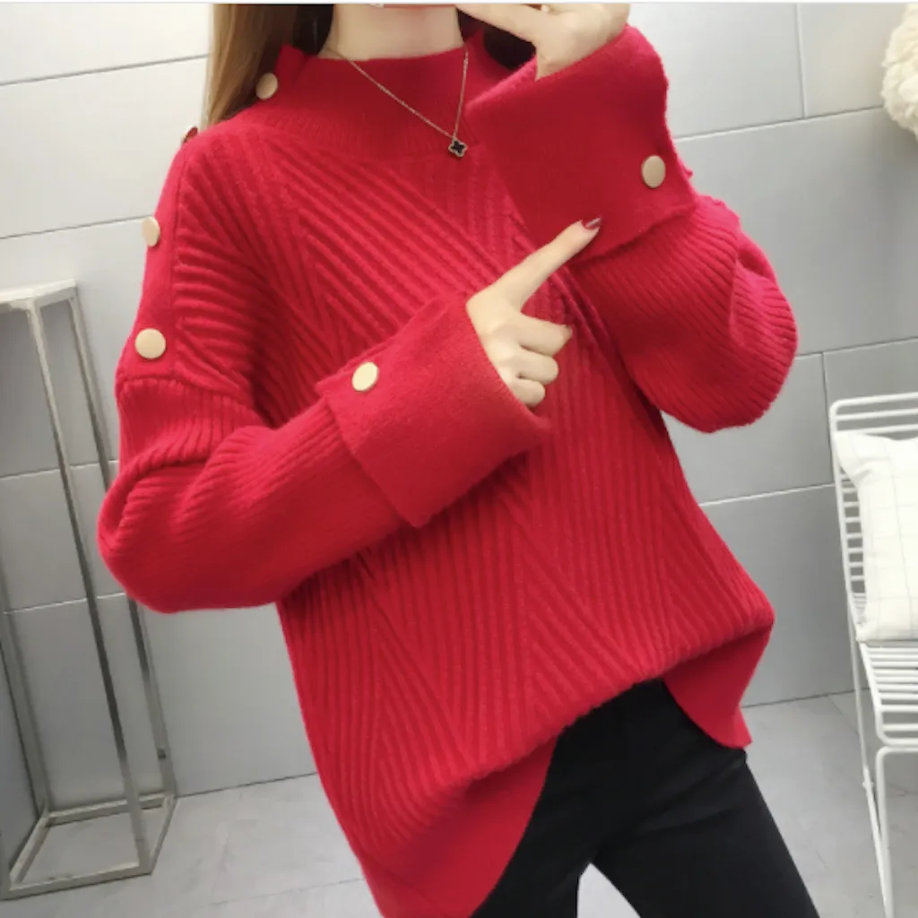 Womens High Collar Sweater with Button Details